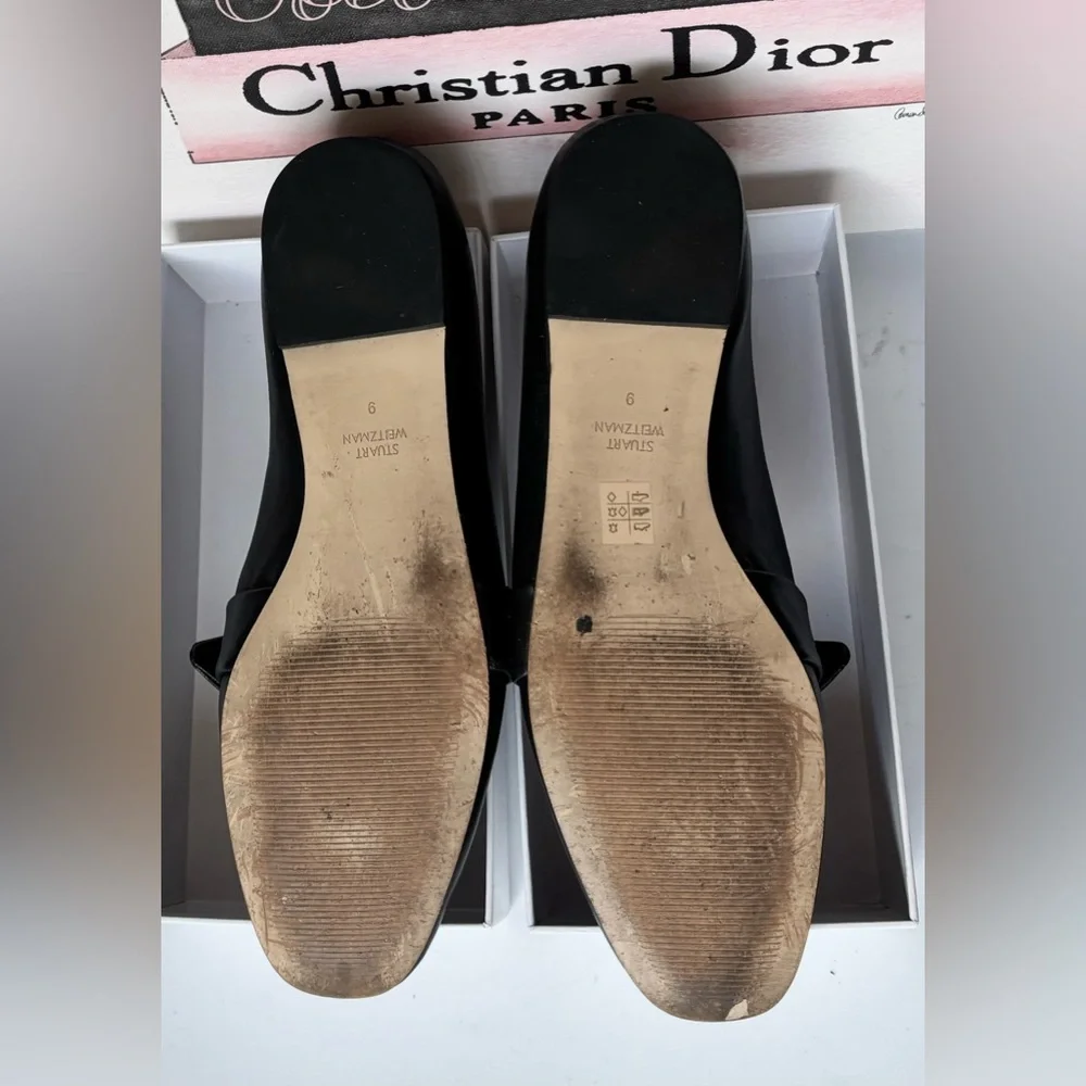 Stuart Weitzman Bandeau Leather Flat Loafers Short Heel in Black Size 9